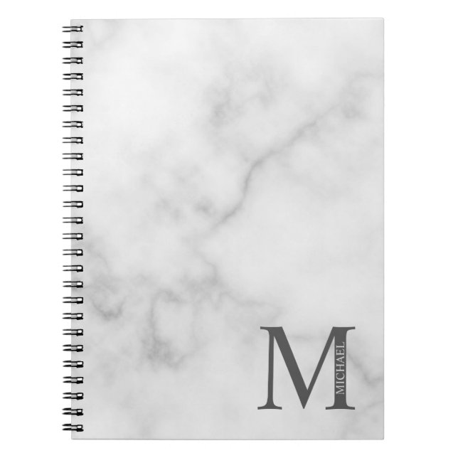 Personalisiertes Monogramm aus weißem Marmor und N Notizblock (Vorderseite)