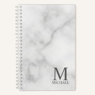 Personalisiertes Monogramm aus weißem Marmor und N Notizbuch