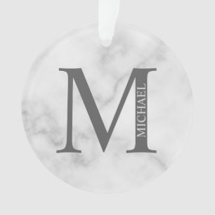 Personalisiertes Monogramm aus weißem Marmor und N Ornament