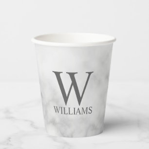 Personalisiertes Monogramm aus weißem Marmor und N Pappbecher