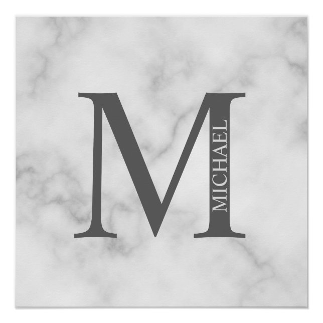 Personalisiertes Monogramm aus weißem Marmor und N Poster (Vorderseite)