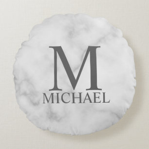 Personalisiertes Monogramm aus weißem Marmor und N Rundes Kissen