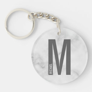 Personalisiertes Monogramm aus weißem Marmor und N Schlüsselanhänger