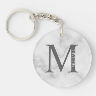 Personalisiertes Monogramm aus weißem Marmor und N Schlüsselanhänger