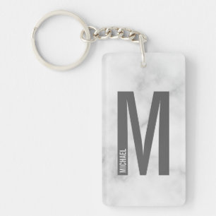 Personalisiertes Monogramm aus weißem Marmor und N Schlüsselanhänger