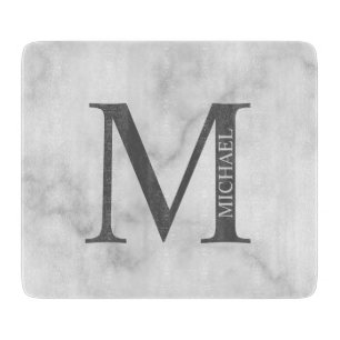 Personalisiertes Monogramm aus weißem Marmor und N Schneidebrett