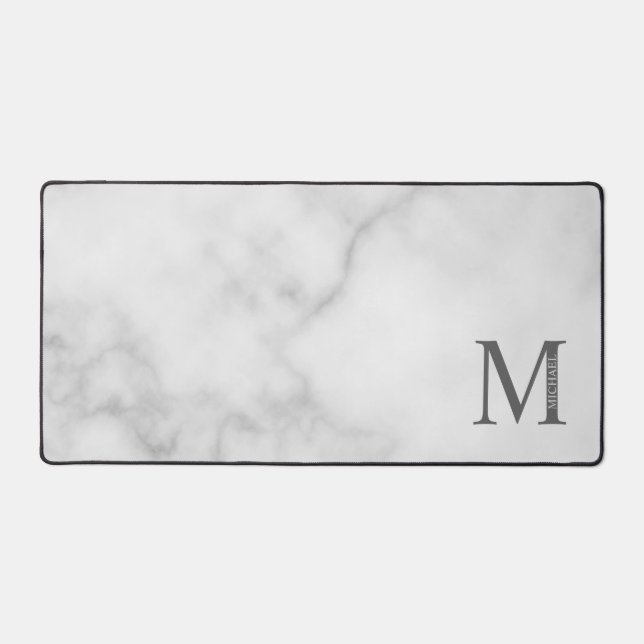 Personalisiertes Monogramm aus weißem Marmor und N Schreibtischunterlage (Vorderseite)