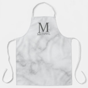 Personalisiertes Monogramm aus weißem Marmor und N Schürze