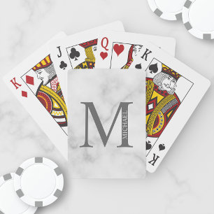 Personalisiertes Monogramm aus weißem Marmor und N Spielkarten