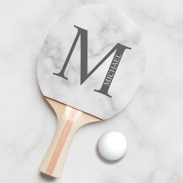 Personalisiertes Monogramm aus weißem Marmor und N Tischtennis Schläger (Von Creator hochgeladen)