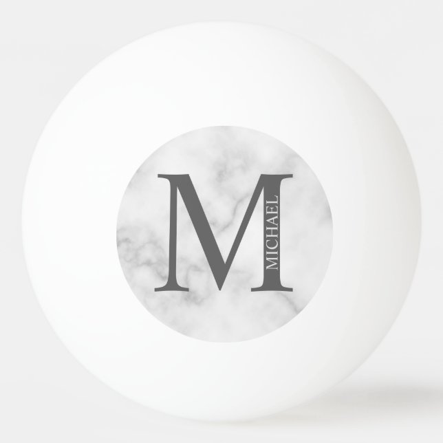 Personalisiertes Monogramm aus weißem Marmor und N Tischtennisball (Vorderseite)