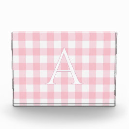 Personalisiertes Monogramm Baby-Rosa-Gingham-Kinde Fotoblock