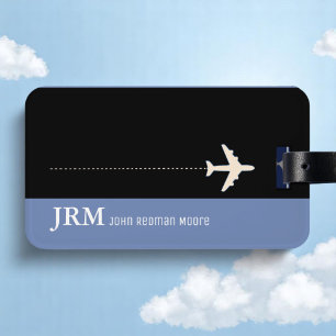 Personalisiertes Monogramm Blau / Flugzeug Gepäckanhänger