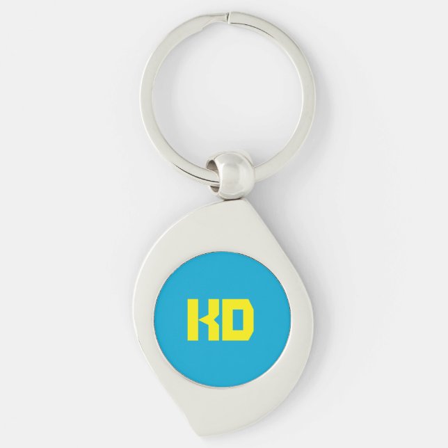 Personalisiertes Monogramm Blau, gelb Schlüsselanhänger (Vorderseite)