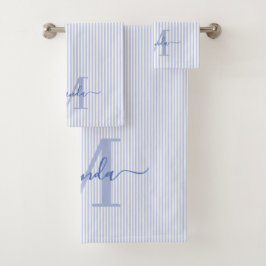 Personalisiertes Monogramm Blau-weiße Streifen Badhandtuch Set