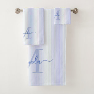 Personalisiertes Monogramm Blau-weiße Streifen Badhandtuch Set