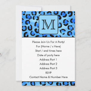Personalisiertes Monogramm, blaues Leopard-Druckmu Einladung