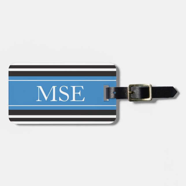 Personalisiertes Monogramm-blaues Schwarzes Gepäckanhänger (Vorderseite horizontal)