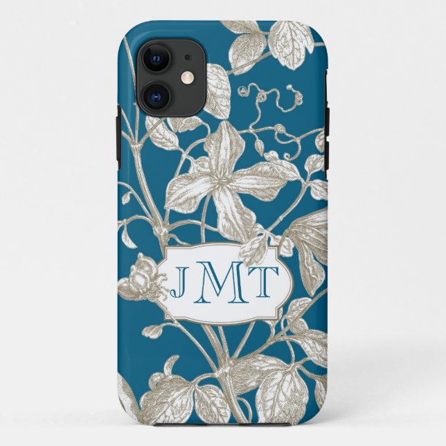 Personalisiertes Monogramm, blühende Rebe Case-Mate iPhone Hülle (Rückseite)