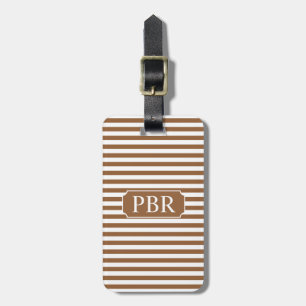 Personalisiertes Monogramm braunes Streifen-Gepäck Gepäckanhänger
