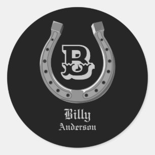 Personalisiertes Monogramm Cowboy-Hufeisen Runder Aufkleber