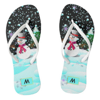 Personalisiertes Monogramm der Snowman-"frohen Flip Flops