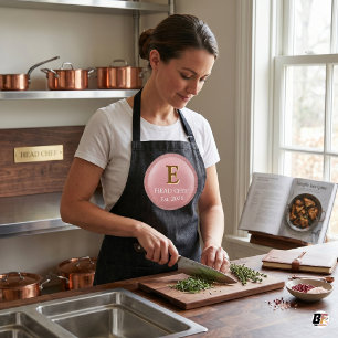 Personalisiertes Monogramm des Chefkochs in Rosa u Schürze
