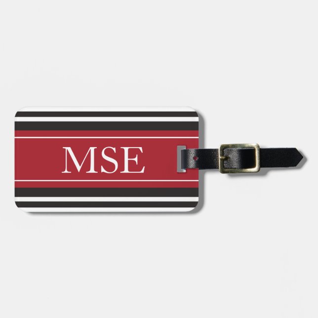 Personalisiertes Monogramm-dunkelrote schwarze Gepäckanhänger (Vorderseite horizontal)