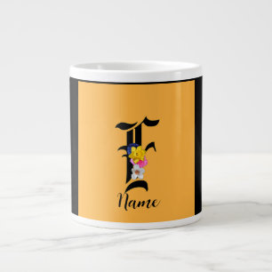 Personalisiertes Monogramm F Floral Schwarz Jumbo-Tasse