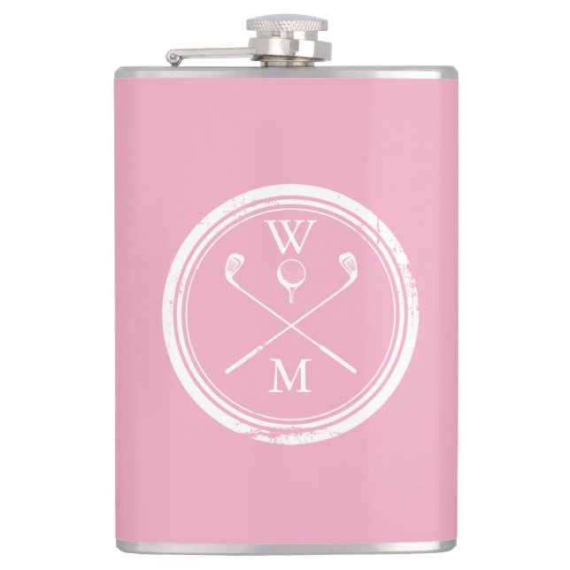 Personalisiertes Monogramm Feminine Pink Golf Flachmann (Vorderseite)