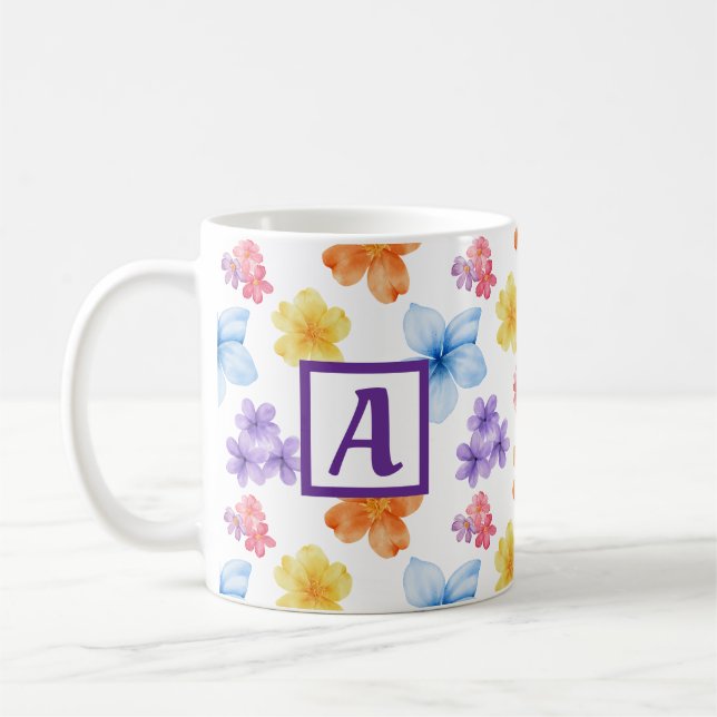 Personalisiertes Monogramm Floral Muster Kaffeetasse (Links)