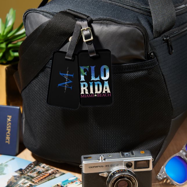 Personalisiertes Monogramm Florida, Miami Beach Gepäckanhänger (Vorderseite & Rückseite)
