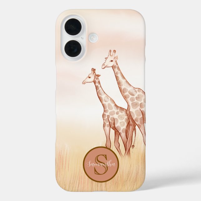 Personalisiertes Monogramm für Boho Giraffe iPhone 16 Hülle (Rückseite)