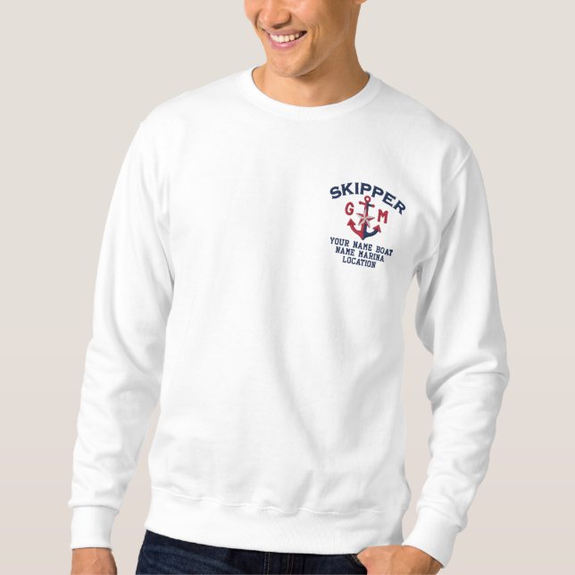 Personalisiertes Monogramm für den Skipper Besticktes Sweatshirt (Vorderseite)