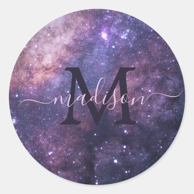 Personalisiertes Monogramm für kosmische Galaxie Runder Aufkleber (Vorderseite)
