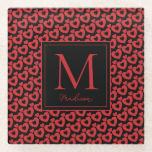 Personalisiertes Monogramm für rote und schwarze H Glasuntersetzer