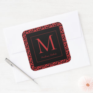 Personalisiertes Monogramm für rote und schwarze H Quadratischer Aufkleber