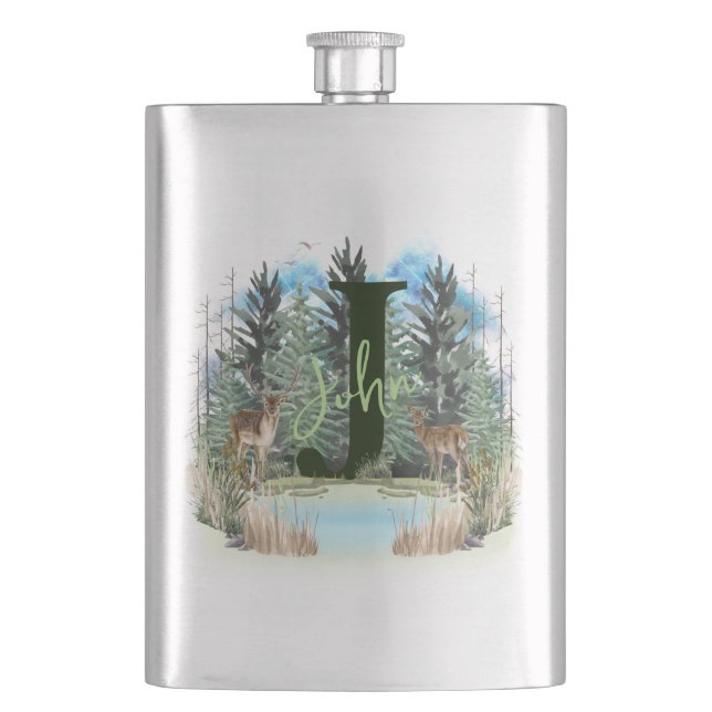 Personalisiertes Monogramm für Wasserfarben Buchst Flachmann (Vorderseite)