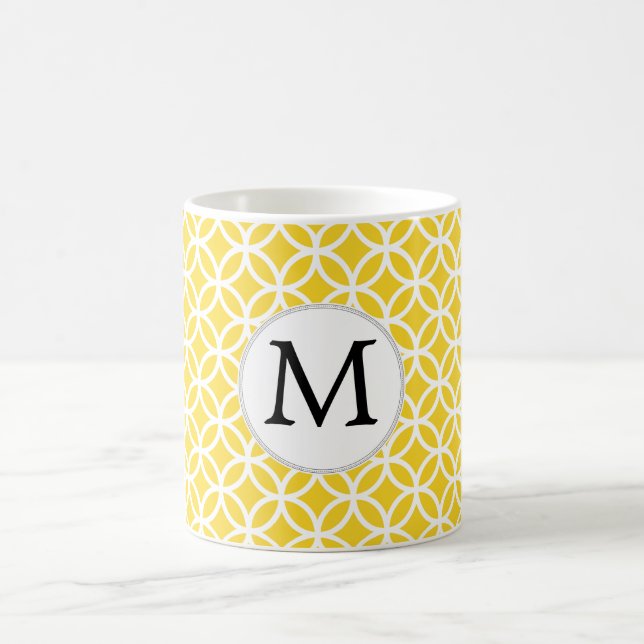 Personalisiertes Monogramm-Gelb-Doppel-Ringe-Muste Kaffeetasse (Mittel)