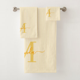 Personalisiertes Monogramm Gelb & Weiße Streifen Badhandtuch Set