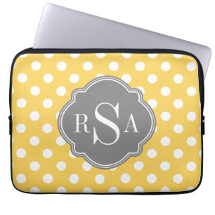 Personalisiertes Monogramm-Gelbpolka-Punktmuster Laptopschutzhülle
