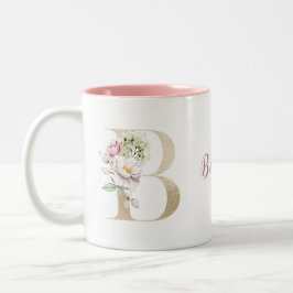 Personalisiertes Monogramm Gold Letter B Rosa Farb Zweifarbige Tasse