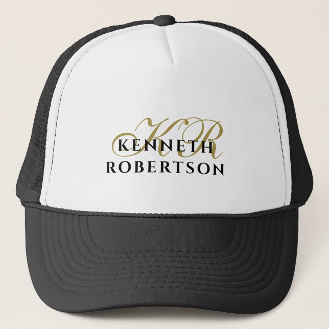 Personalisiertes Monogramm Gold Schwarz Minimalist Truckerkappe (Vorderseite)