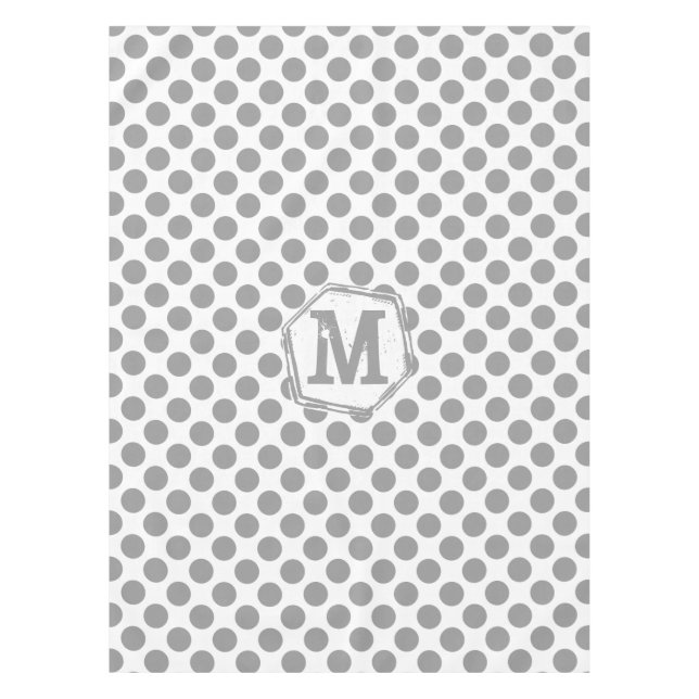 Personalisiertes Monogramm, Grau Polka Dot Muster Tischdecke (Vorderseite)