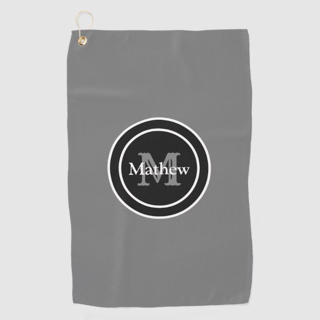 Personalisiertes Monogramm-graues Golf-Tuch Golfhandtuch (Vorderseite)
