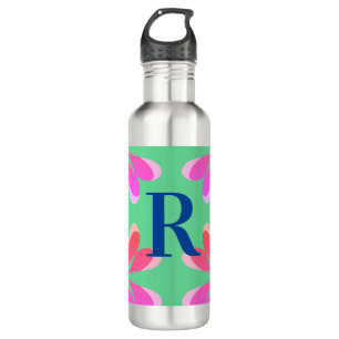Personalisiertes Monogramm grünes Rosa Retro Edelstahlflasche