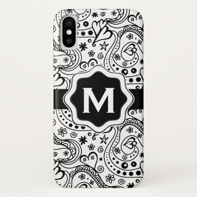 Personalisiertes Monogramm Herz Liebe Doodle Muste Case-Mate iPhone Hülle (Rückseite)