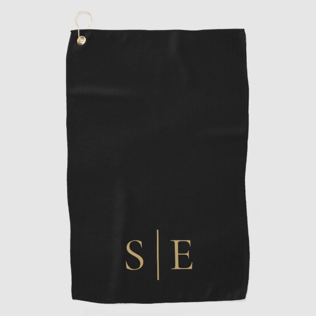 Personalisiertes Monogramm in Schwarz und Gold Golfhandtuch (Vorderseite)