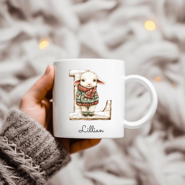 Personalisiertes Monogramm Initiale L Weihnachtsla Kaffeetasse (Personalized Monogram Initial L Christmas Lamb Coffee Mug)