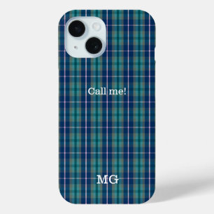Personalisiertes Monogramm Kariertes Muster Blau u Case-Mate iPhone Hülle